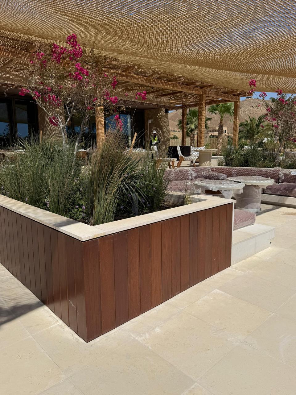 Resort construction site with timber structures